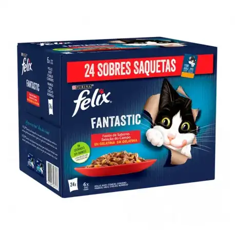 2.04 KG 24 sobres x 85 g Felix Fantastic Carne en Gelatina sobre para gatos - Felix - Comparador de precios