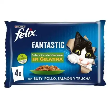 Felix Fantastic Comida húmeda para Gatos en Gelatina Selección de Verduras, 48x85 gr - Felix - Comparador de precios