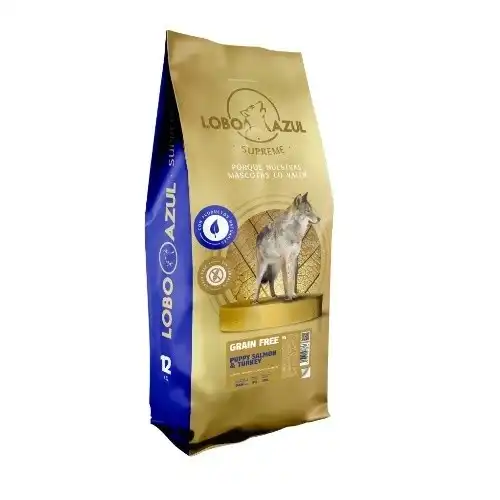Lobo azul pienso grain free natural sabor salmón y pavo para cachorros - Piensos Lobo Azul - Comparador de precios