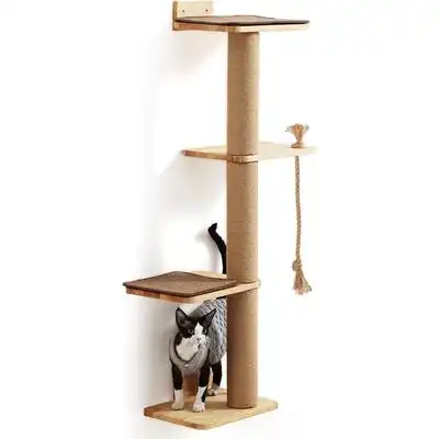 HausPets Poste Rascador Pared 127cm, 2 Estantes + Cama, Madera Hevea - 127cm - HausPets - Comparador de precios