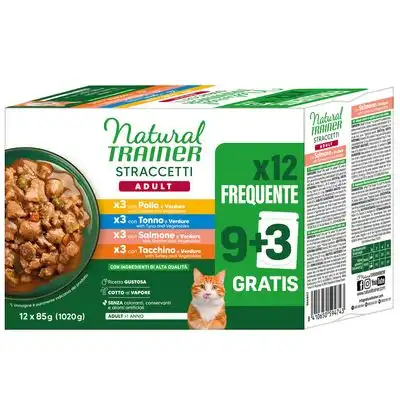 Natural Trainer Straccetti Adult tiras en salsa 12 x 85 g - Pack mixto (pollo, salmón, atún, pavo) - Natural Trainer - Comparador de precios