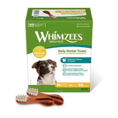 Whimzees by Wellness Monthly Toothbrush Box - Tamaño M: para perros medianos (900 g, 30 unidades) - WHIMZEES - Comparador de precios